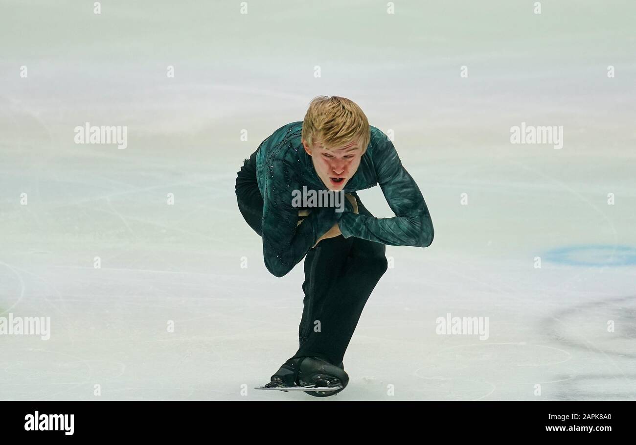 23 gennaio 2020: Daniel Grassl d'Italia durante il Men Free Skating ai Campionati europei di pattinaggio ISU a Steiermarkhalle, Graz, Austria Foto Stock