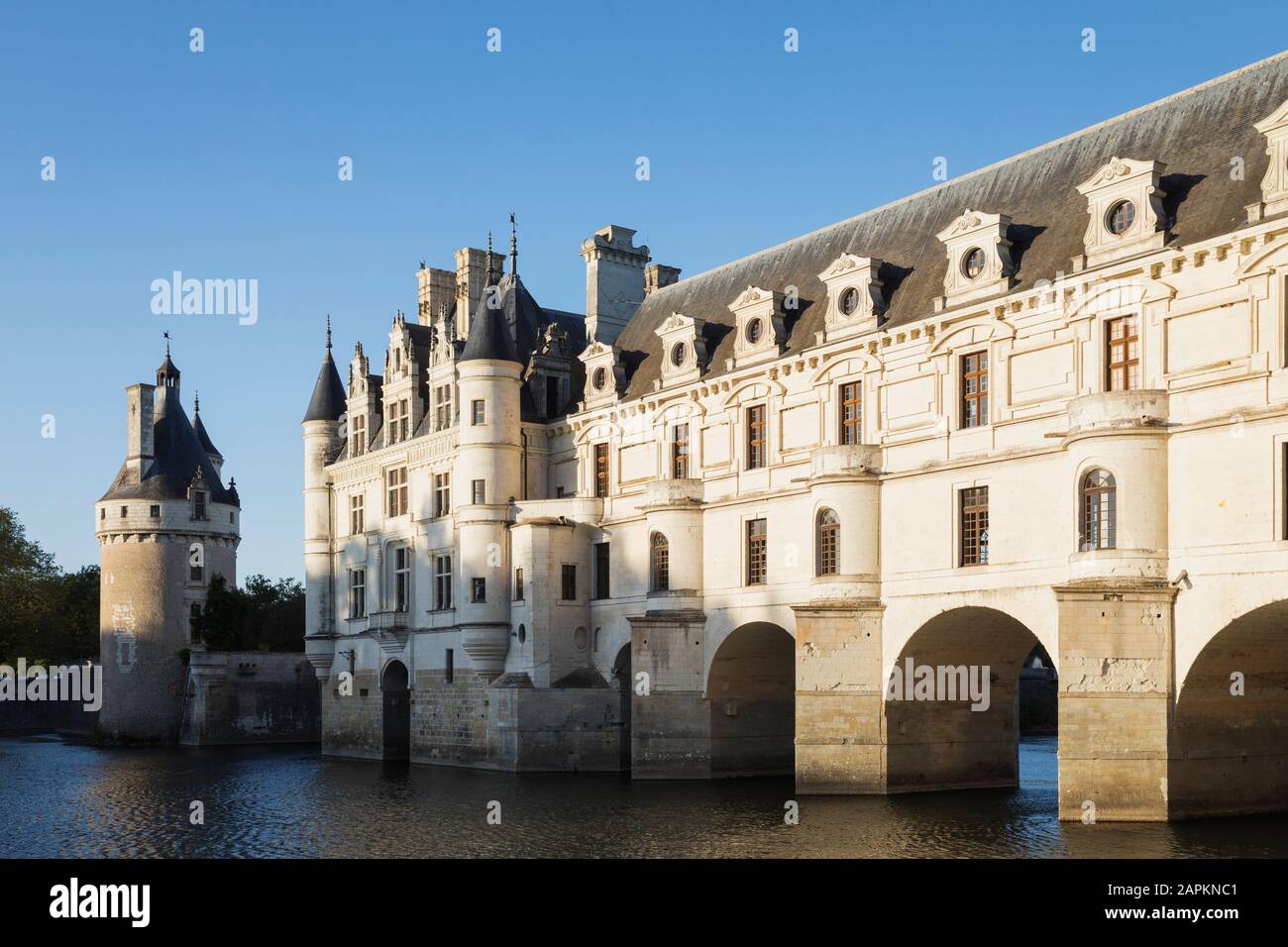 Francia, Centre-Val de Loire, Chenonceaux, cielo limpido sopra Chateau de Chenonceau Foto Stock