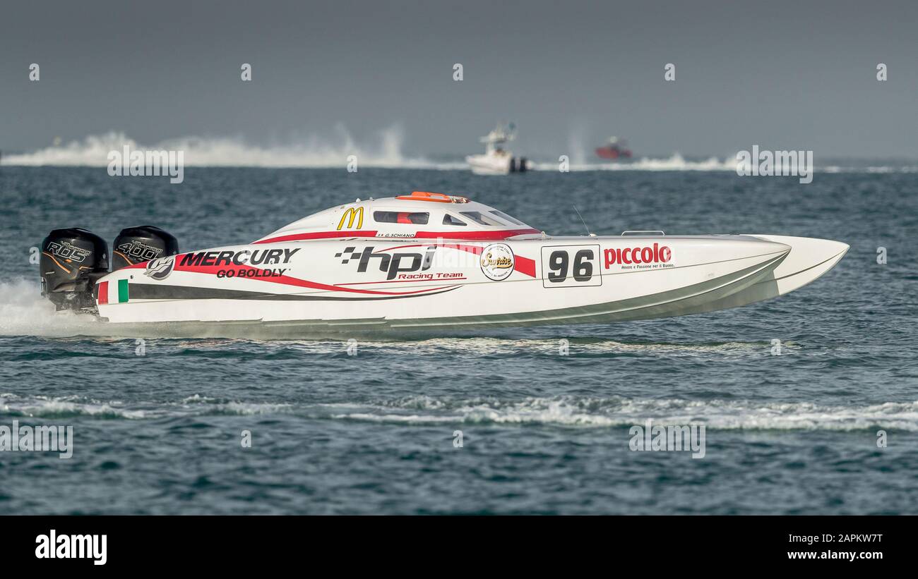 Uim 2019 Xcat World Championship, Sunset Beach Dubai. Hpi Racing, Equipaggio Rosario Schiano Di Cola, Giuseppe Schiano Di Cola Foto Stock