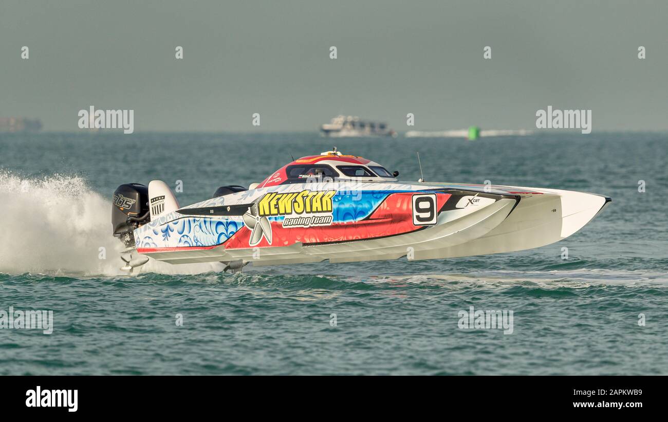 Uim 2019 Xcat World Championship, Sunset Beach Dubai. New Star Racing, Crew Mikhail Kitashev, Dmitry Vandyshev, Foto Stock