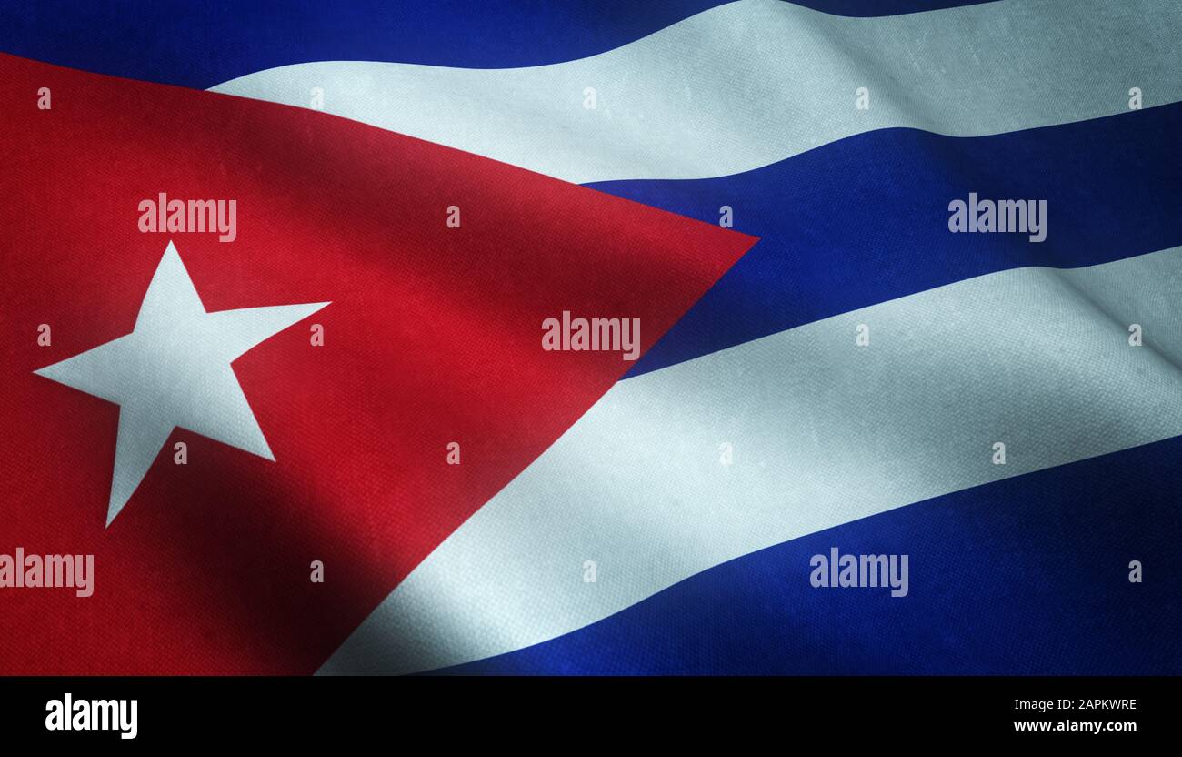 Scatto realistico della bandiera sventolante di Cuba con interessante trame Foto Stock