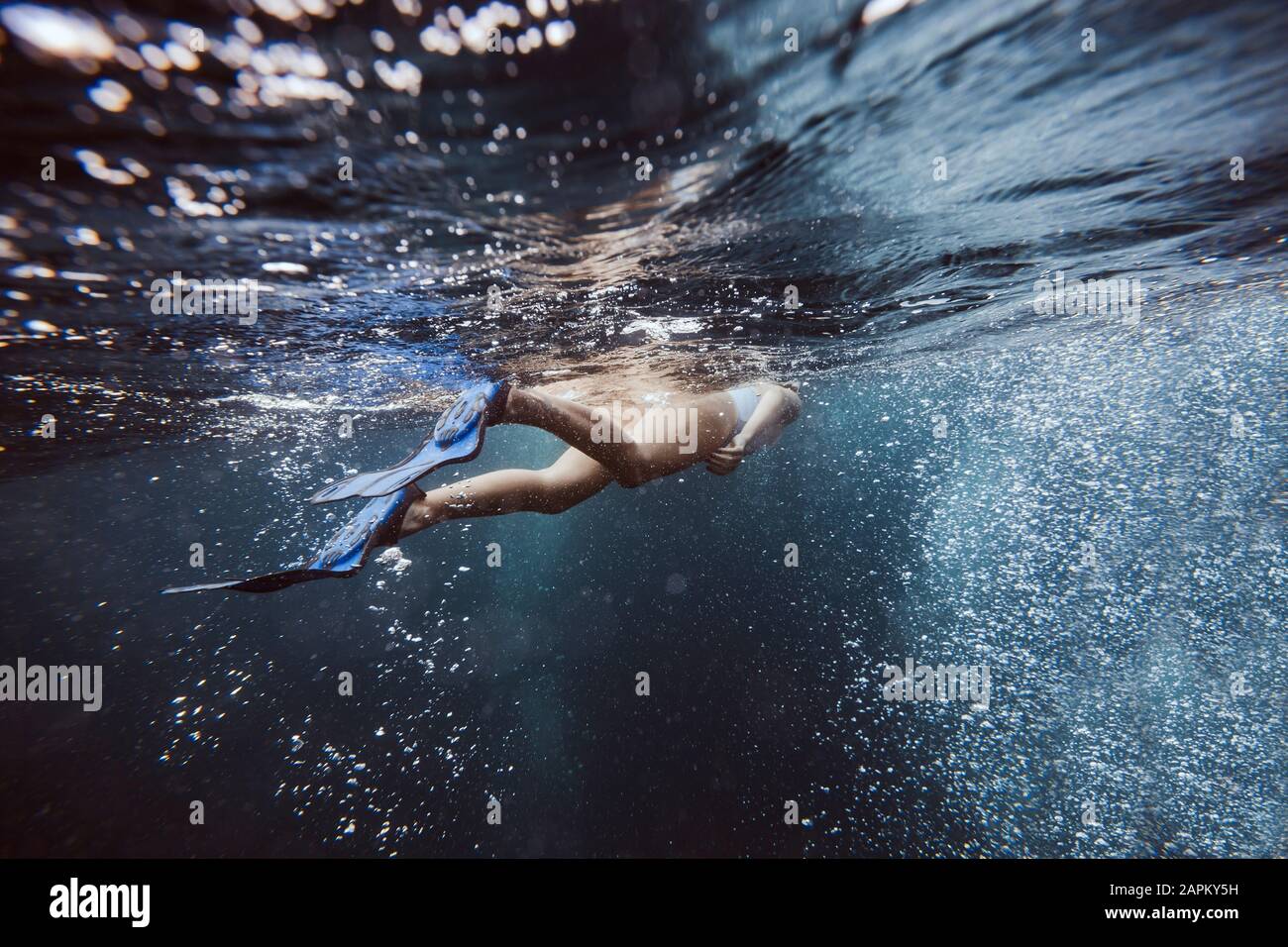 Donna Subacquea, Gili Meno, Isole Gili, Bali, Indonesia Foto Stock