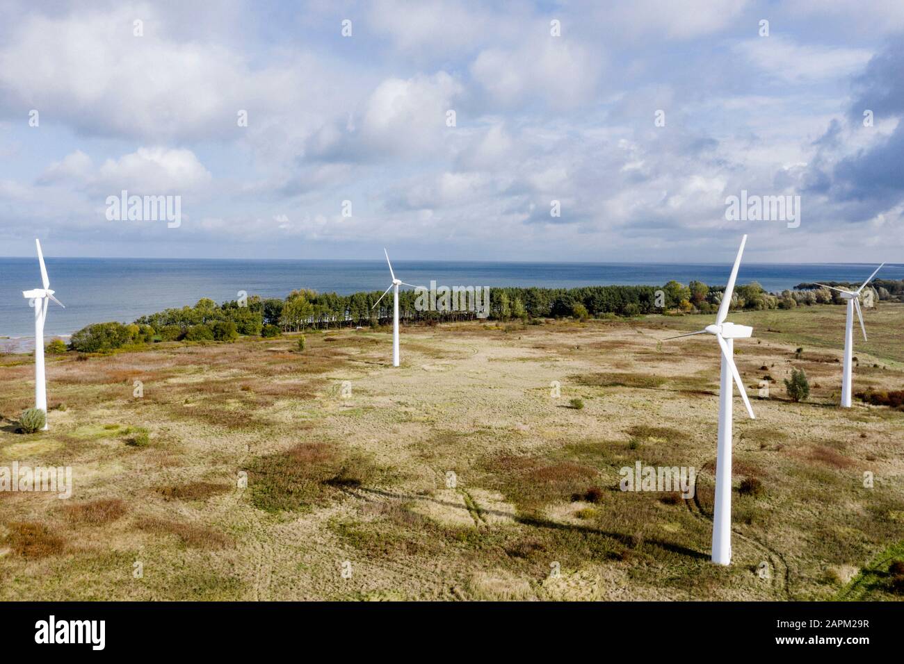 Russia, Kaliningrad Oblast, Zelenogradsk, Wind Farm sulla costa del Mar Baltico Foto Stock