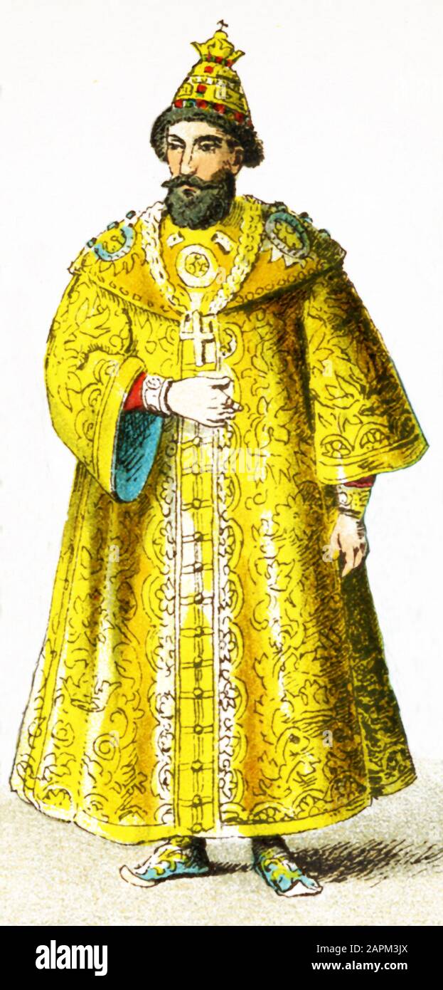 La figura qui rappresenta un tzar russo nel 1400 d.C. L'illustrazione risale al 1882. Foto Stock