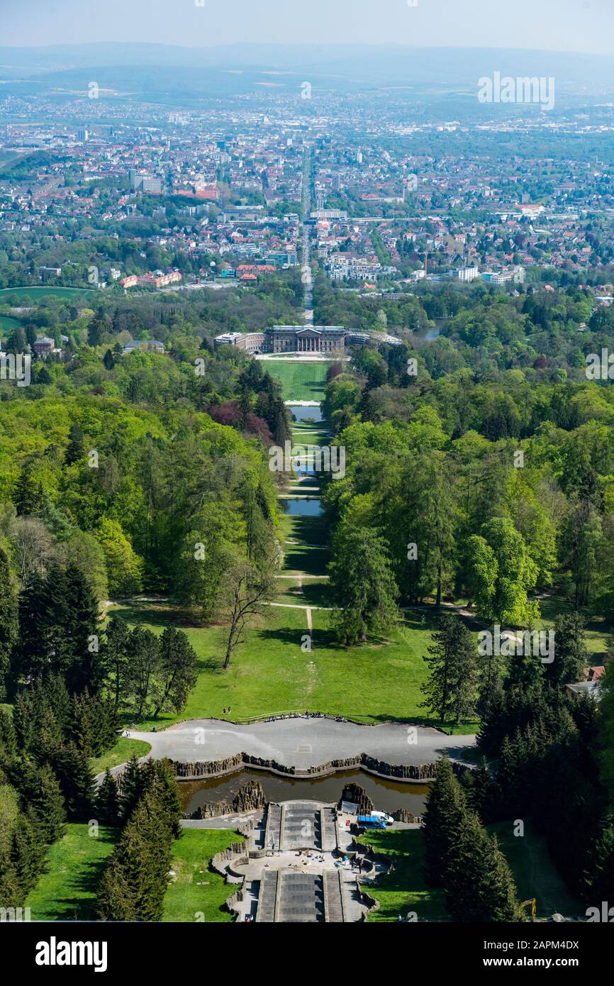 Germania, Assia, Kassel, veduta aerea del Bergpark Wilhelmshohe Foto Stock