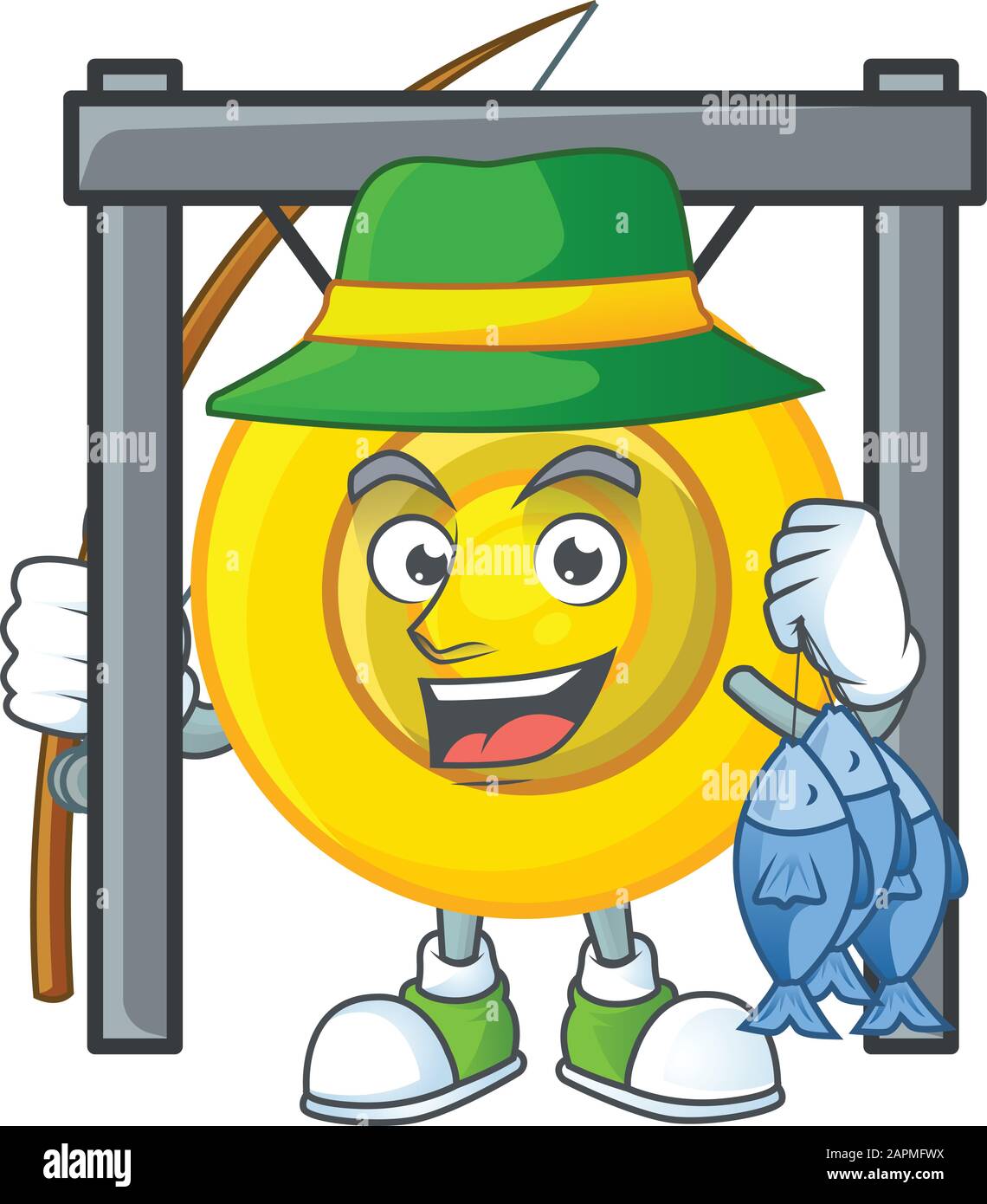 Un'immagine di felice disegno di gong cinese di pesca Illustrazione Vettoriale