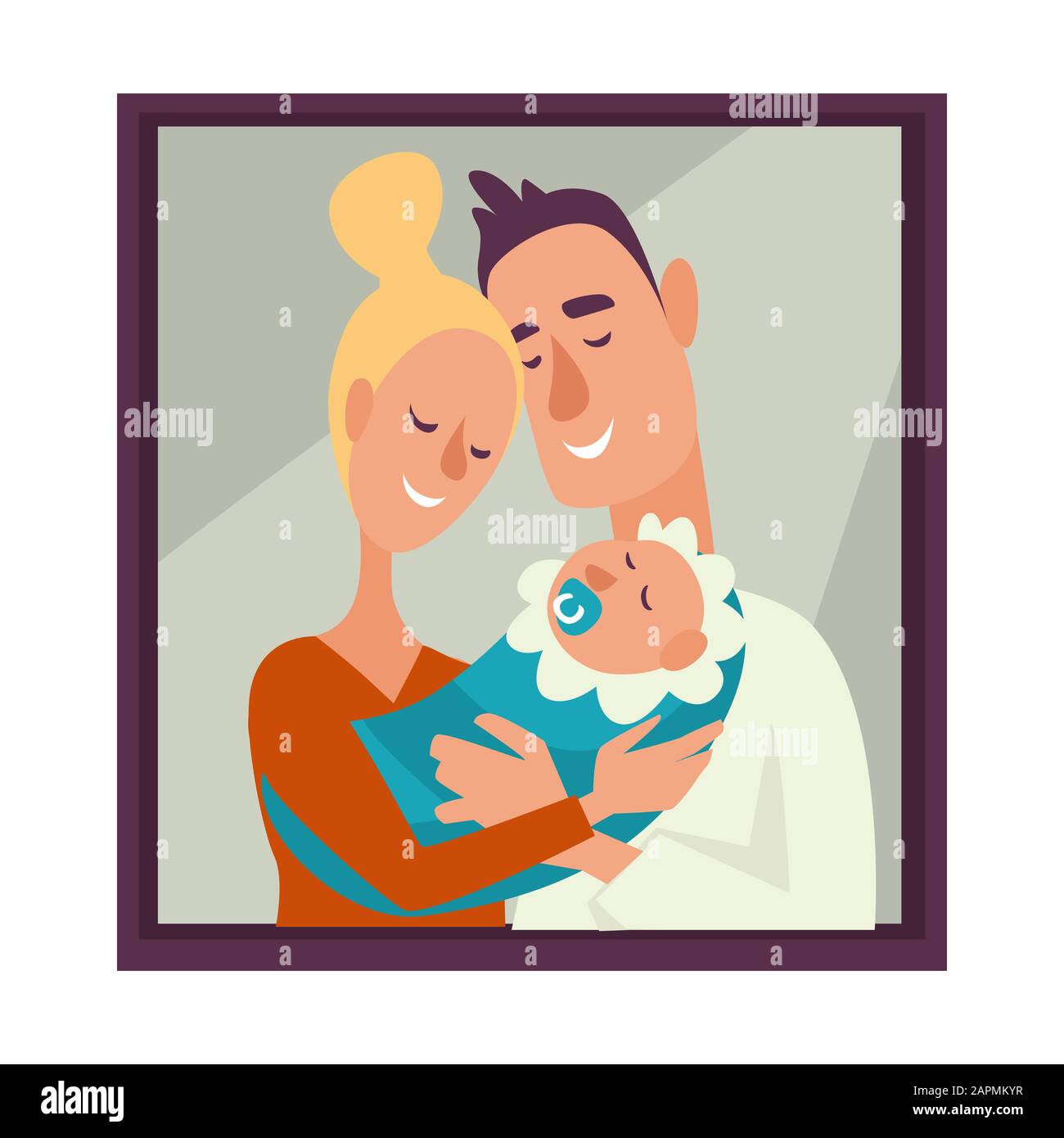 Ritratto di famiglia, madre e padre che tiene foto del bambino Illustrazione Vettoriale