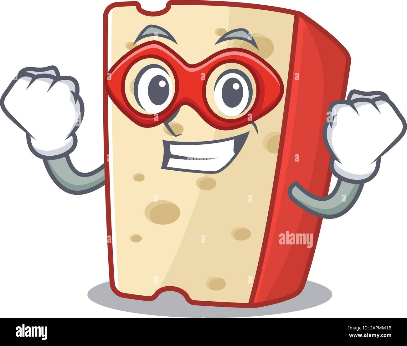 Mascotte sorridente di formaggio olandese vestito da super eroe Illustrazione Vettoriale