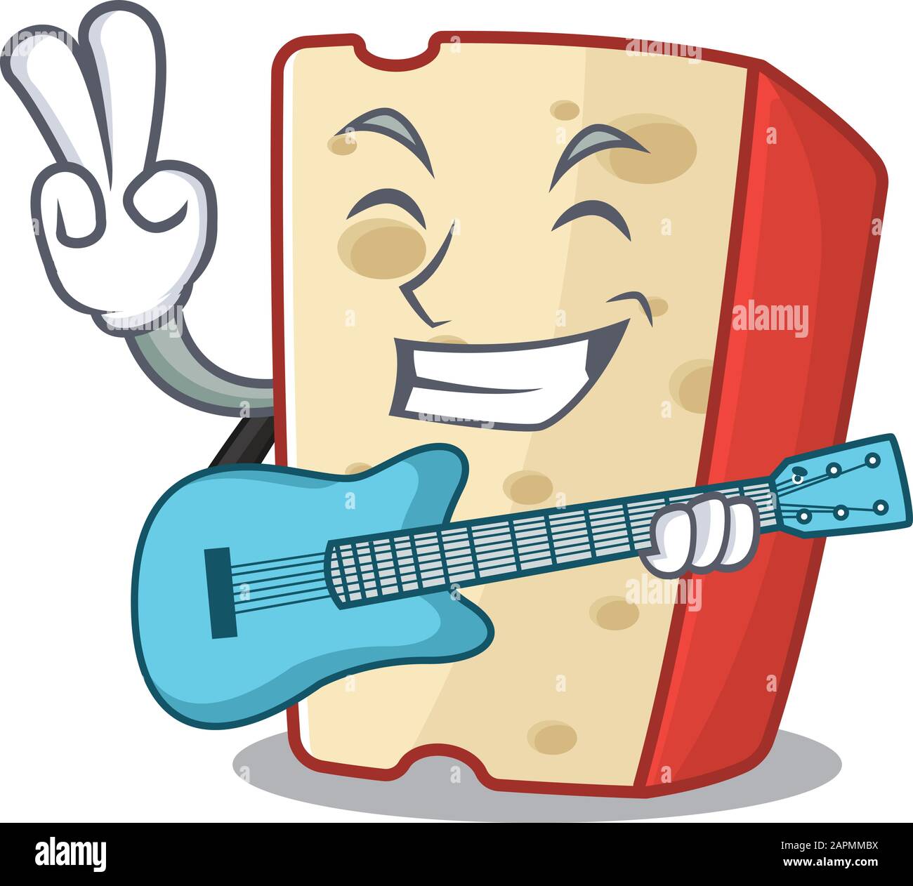 Una mascotte di formaggio olandese con chitarra Illustrazione Vettoriale