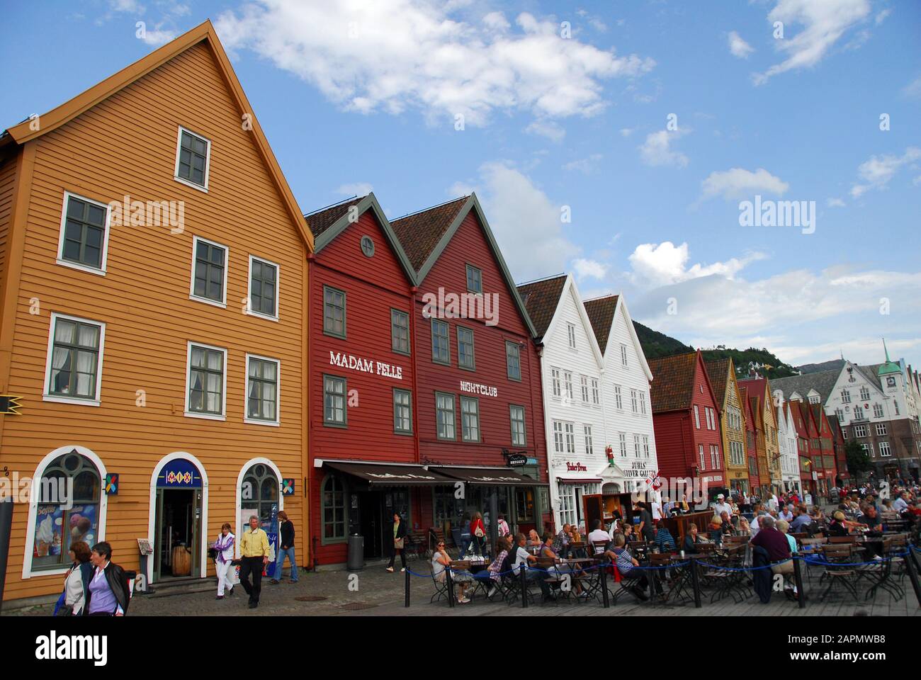 Norvegia, Bergen Bryggen UNESCO elenco dei siti Patrimonio Mondiale dell'Umanità Foto Stock