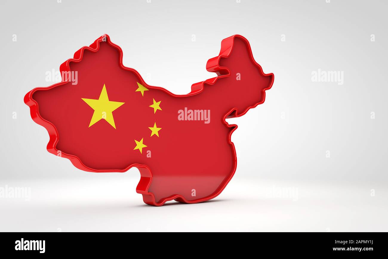 3D Mappa della Cina con la bandiera cinese. Rendering 3D Foto Stock