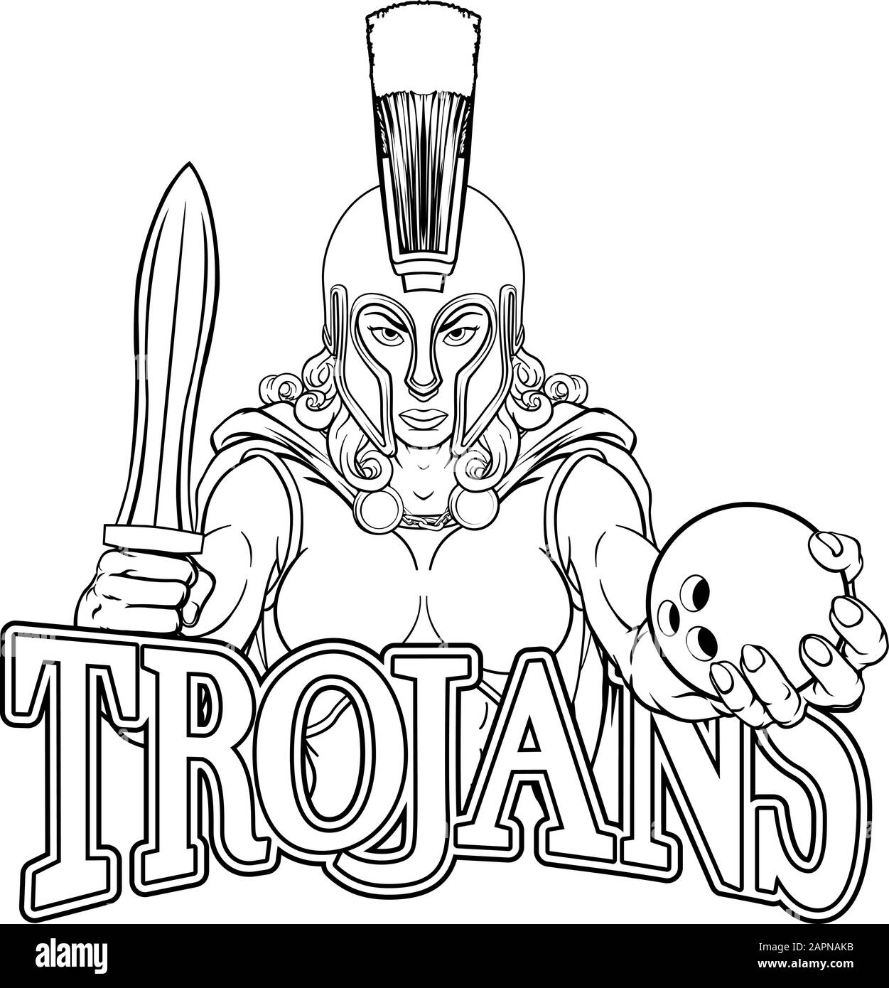 Spartan Trojan Gladiator Bowling donna guerriero Illustrazione Vettoriale