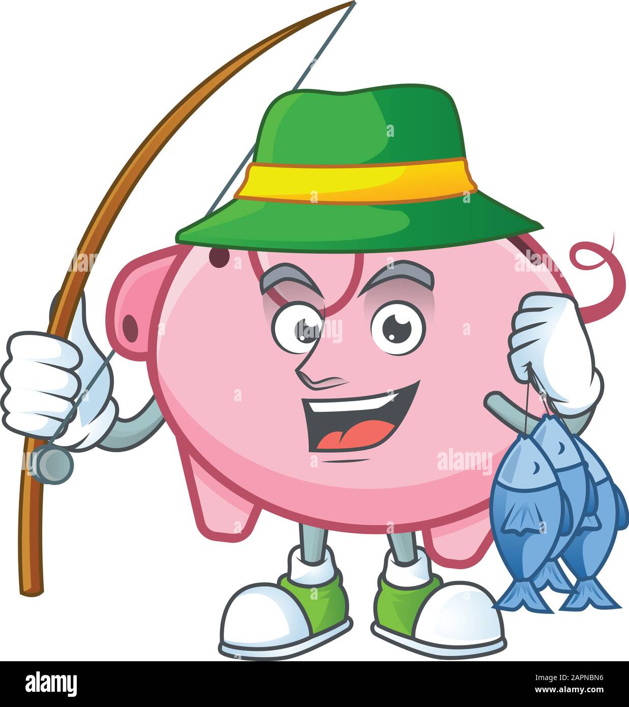 Una foto di felice pesca piggy banca design Illustrazione Vettoriale