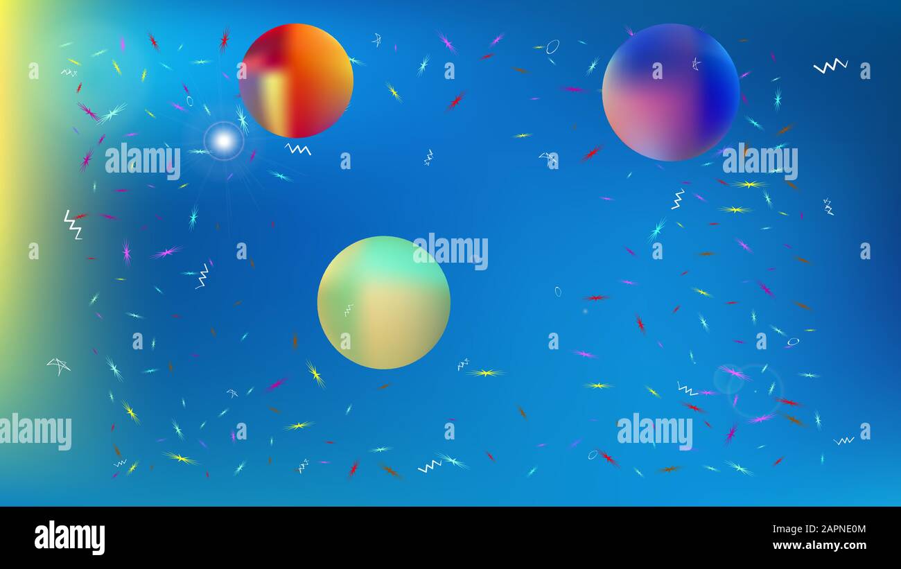 Il buon spazio a tema sfondo illustrazione. Creativi ad alta risoluzione e freschi. Illustrazione, texture. Stelle, pianeti, segni. Universo colorato nuove stelle de Illustrazione Vettoriale