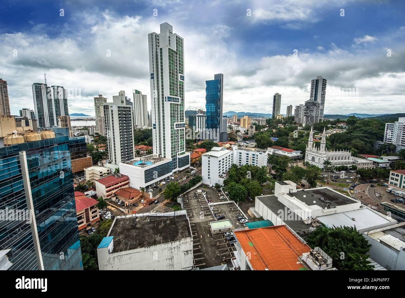 Veduta aerea dalla Città di Panama a Panama. Vista alla zona commerciale della città di Panama Foto Stock