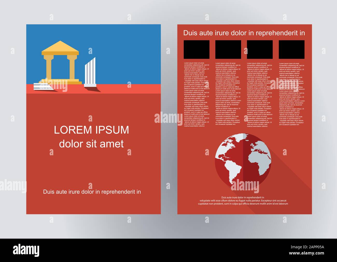 Catalogo vettoriale sito archeologico, guida turistica. Flat design background Illustrazione Vettoriale