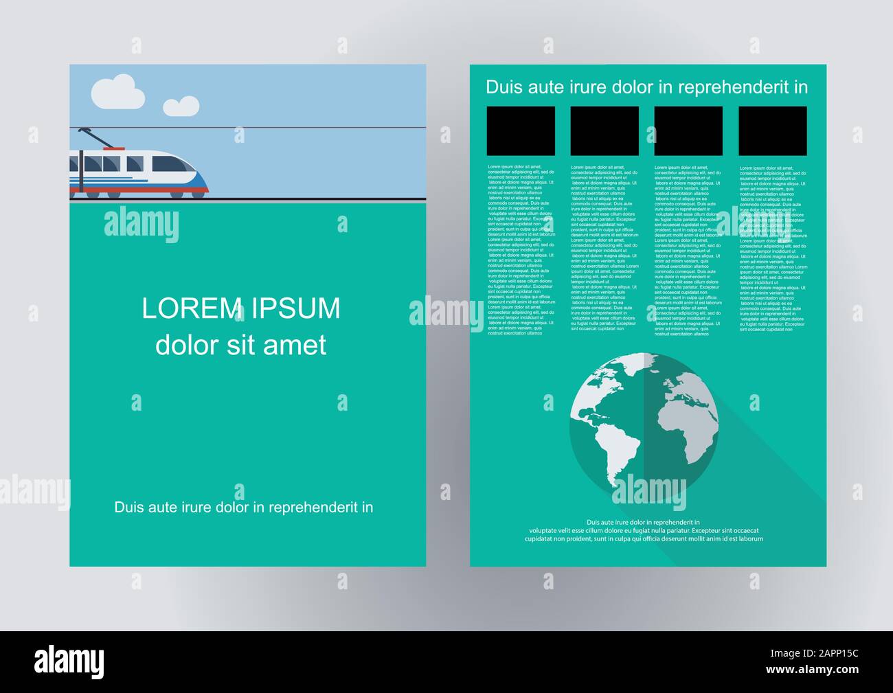 Vettore brochure treno viaggi, agenzia ferroviaria. Flat design background Illustrazione Vettoriale