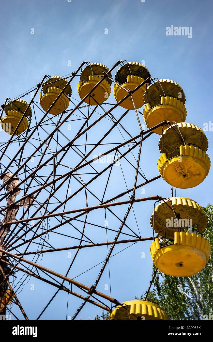 Pripyat, Ucraina, 20 Maggio 2019. Ruota panoramica nel parco divertimenti Pripyat Foto Stock