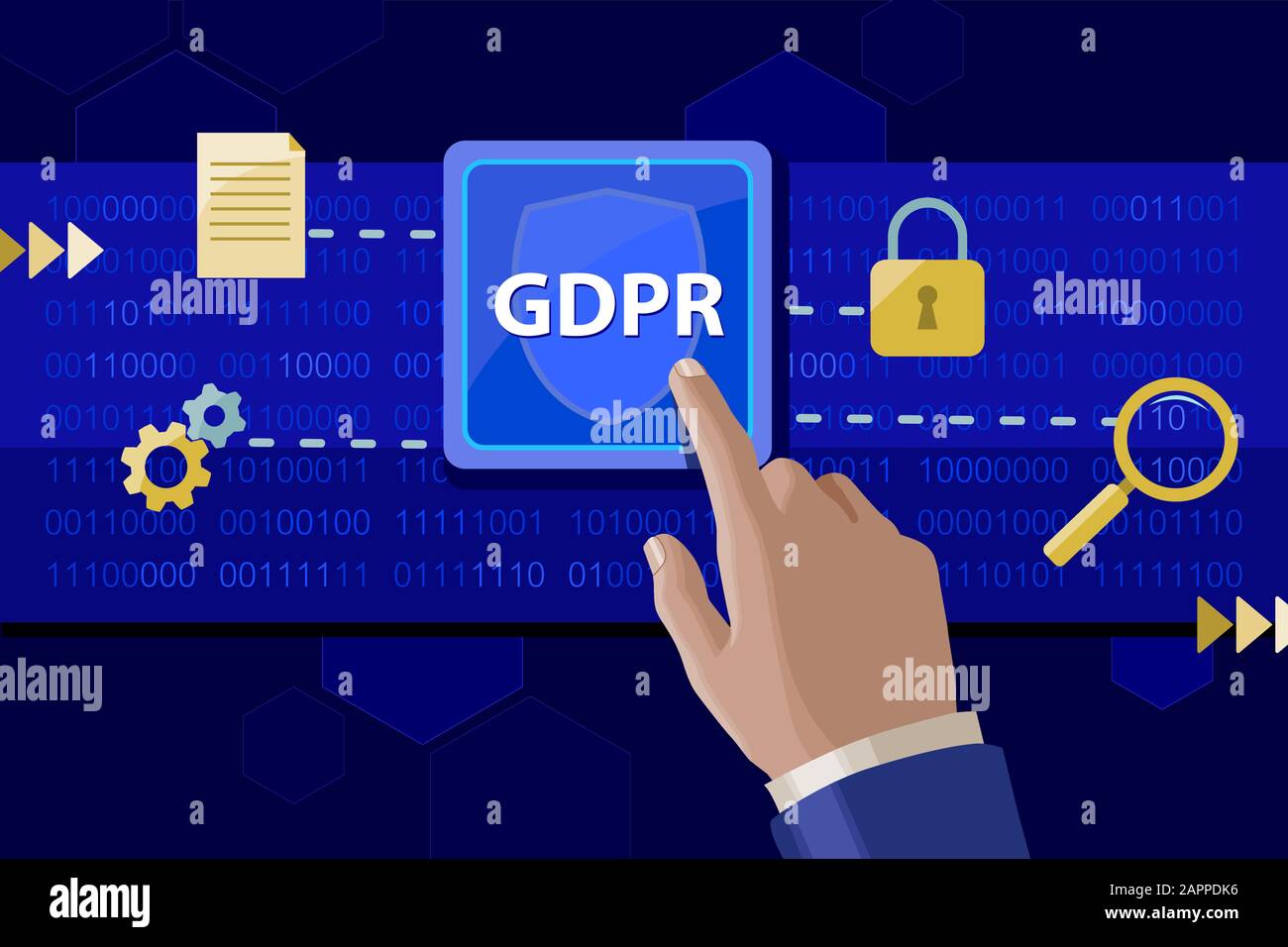 Implementazione delle politiche Gdpr sui dati personali. Illustrazione del vettore. Illustrazione Vettoriale