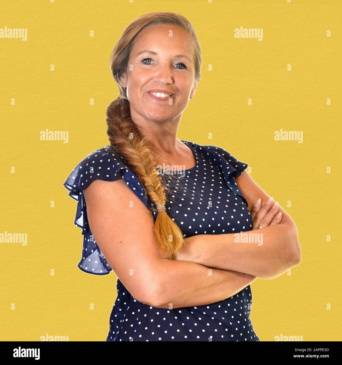 Old Lady sorriso bellissimo vicino ritratto bionda Foto Stock