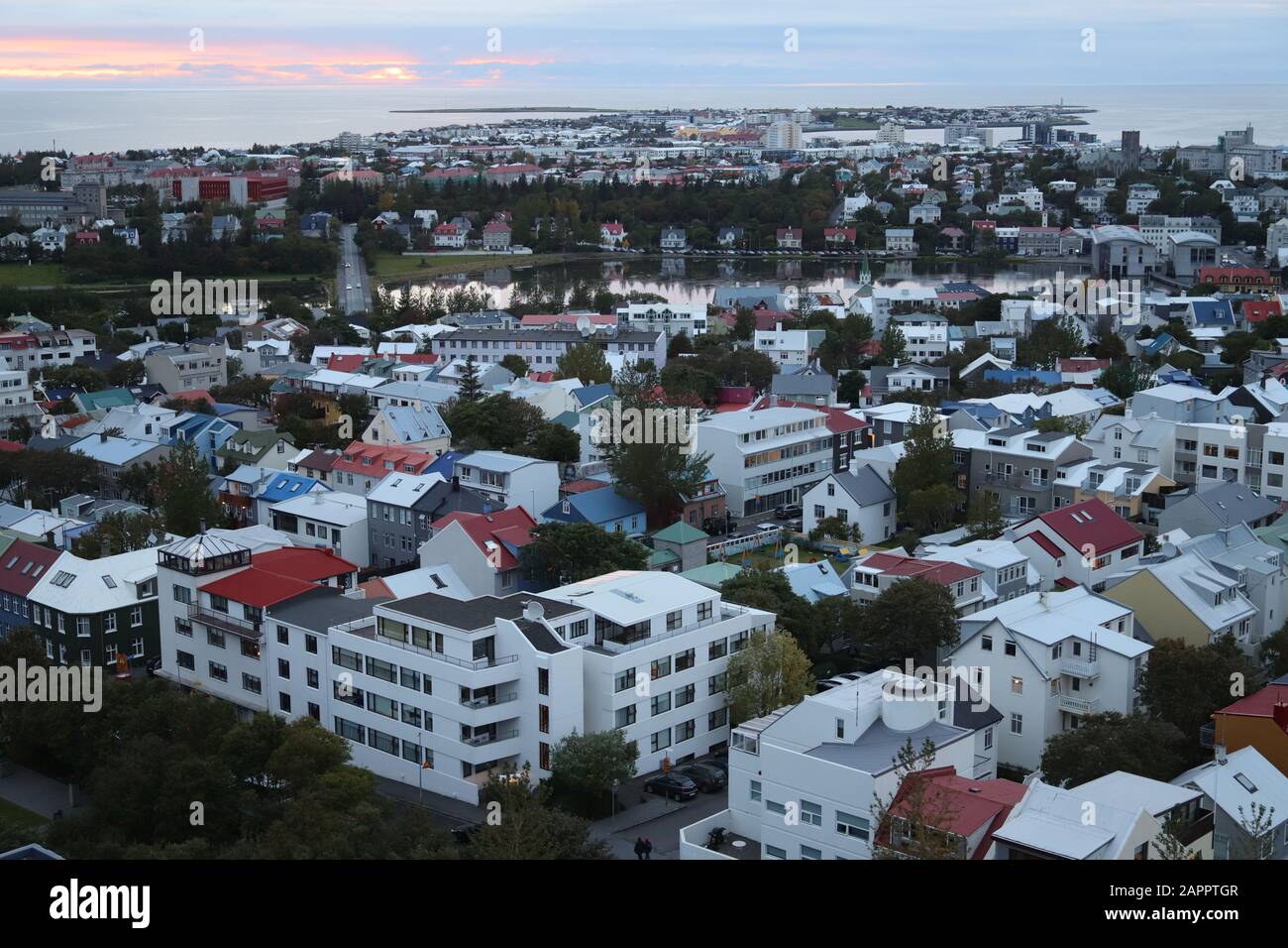Reykjavik (isola) Blick über die Stadt vom Turm der Hallgrímskirkja Foto Stock