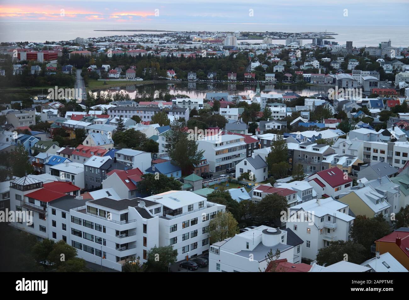 Reykjavik (isola) Blick über die Stadt vom Turm der Hallgrímskirkja Foto Stock