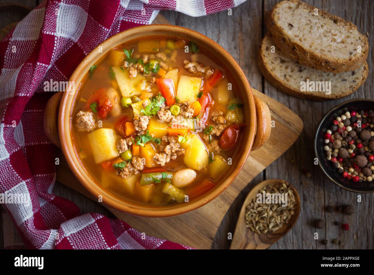 zuppa di hamburger con carne e verdure Foto Stock