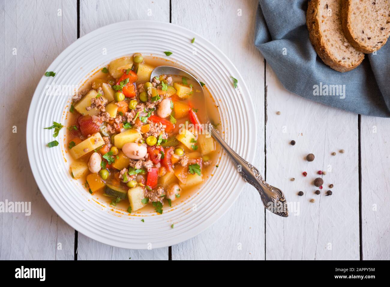 zuppa di hamburger con carne e verdure Foto Stock