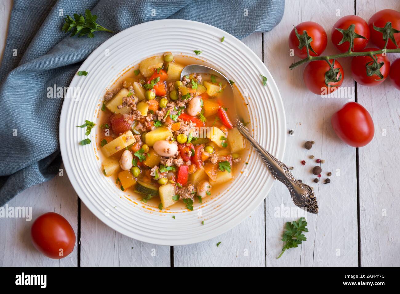 zuppa di hamburger con carne e verdure Foto Stock