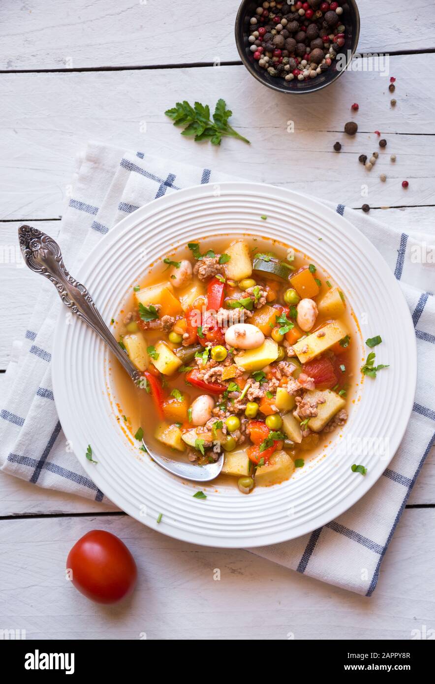 zuppa di hamburger con carne e verdure Foto Stock