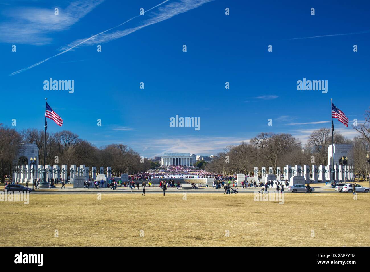 Foto della marcia femminile a Washington DC al Lincoln Memorial Foto Stock