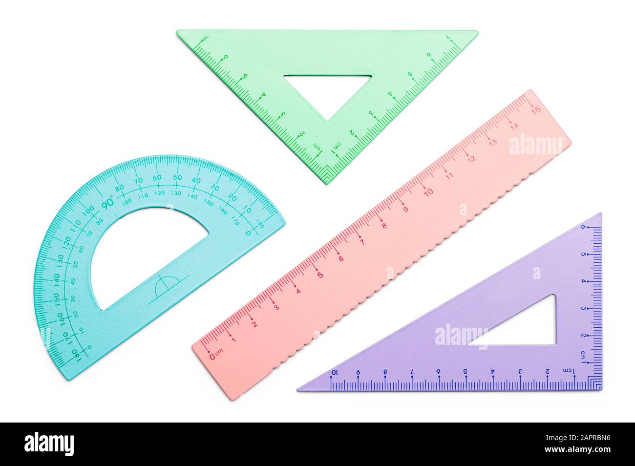 Righelli geometria Isolati su sfondo bianco. Foto Stock