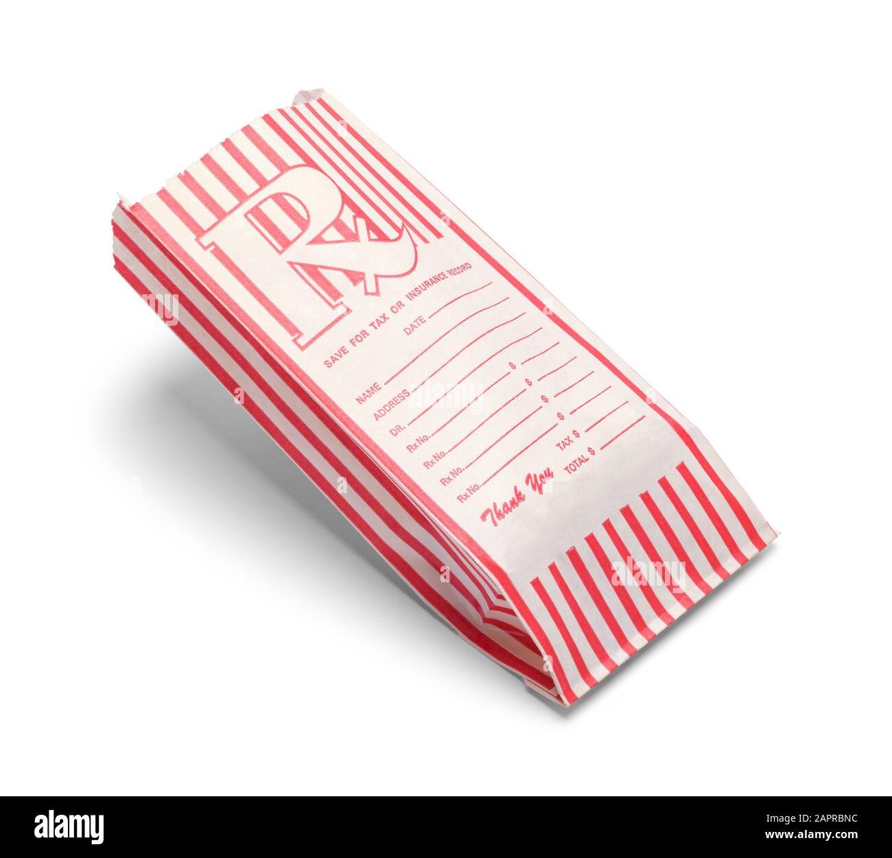 Rx Prescription Pharmacy Bag Isolato Su Sfondo Bianco. Foto Stock