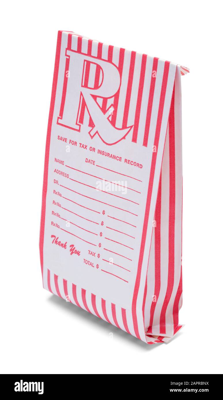 Prescrizione RX Bag Isolato su sfondo bianco. Foto Stock