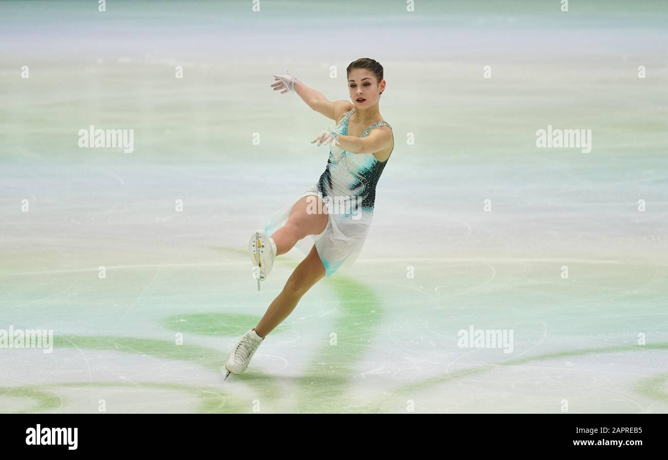 Steiermarkhalle, Graz, Austria. 24th Gen 2020. Alena Kostornaia di Russia in azione durante il Ladies Short Program ai Campionati europei di pattinaggio ISU a Steiermarkhalle, Graz, Austria. Credito: Csm/Alamy Live News Foto Stock