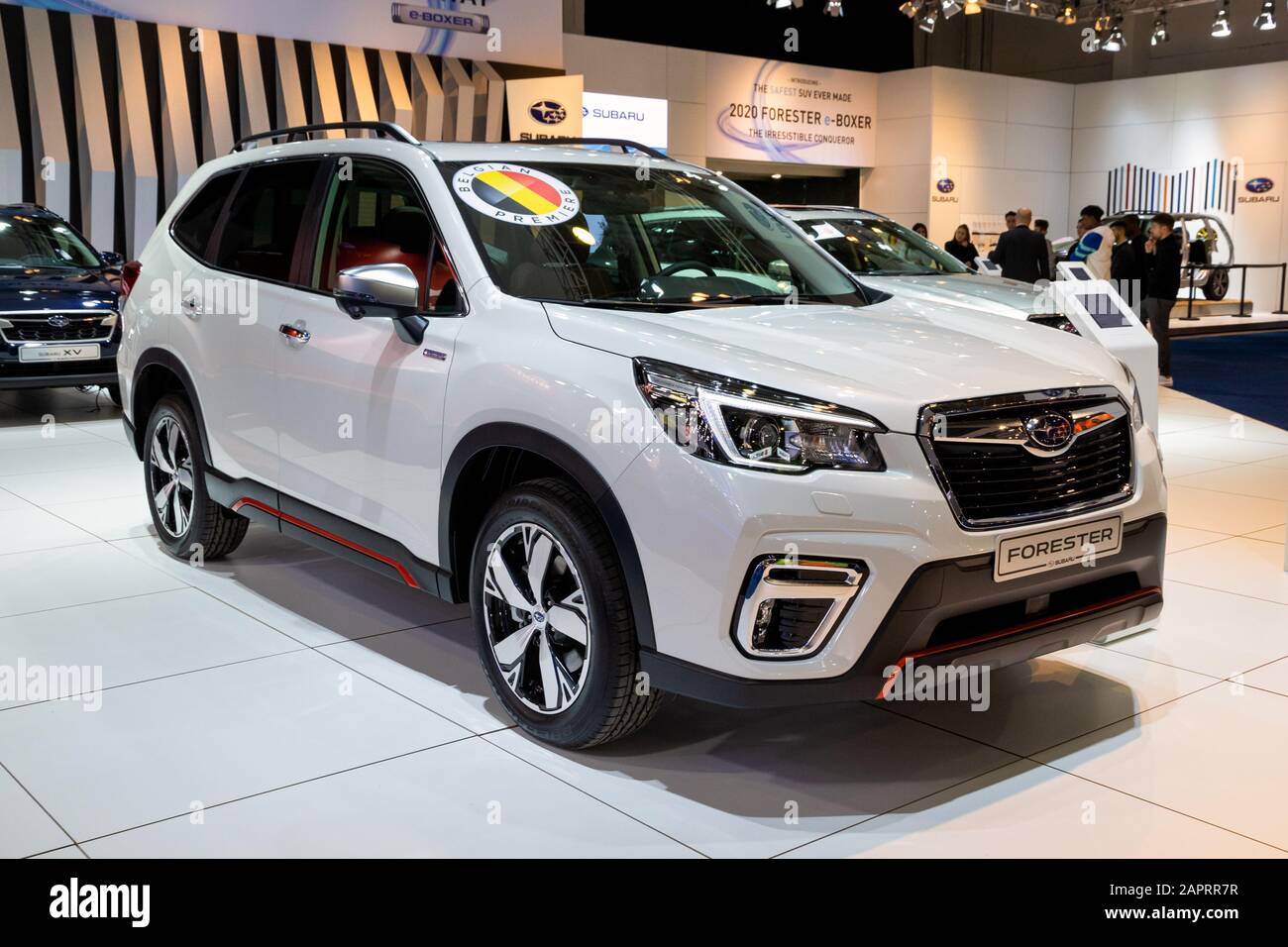 Bruxelles - 9 GENNAIO 2020: Il nuovo modello di auto Subaru Forester presentato al Motor Show di Bruxelles Autosalon 2020. Foto Stock