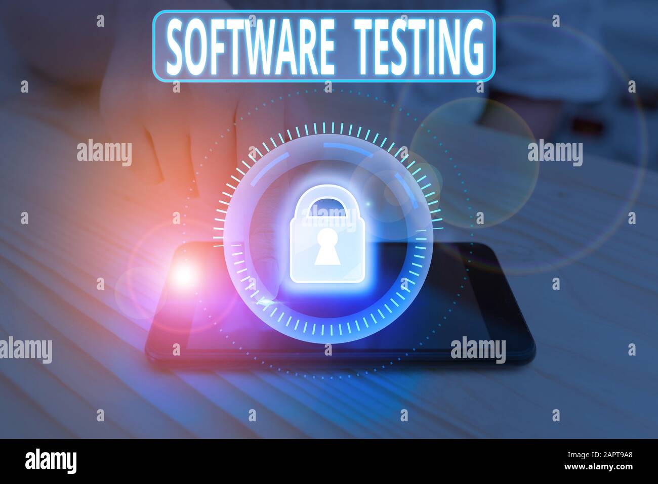 Segno di testo che mostra il test del software. Foto di lavoro che mostrano valutare la funzionalità di un'applicazione software Foto Stock