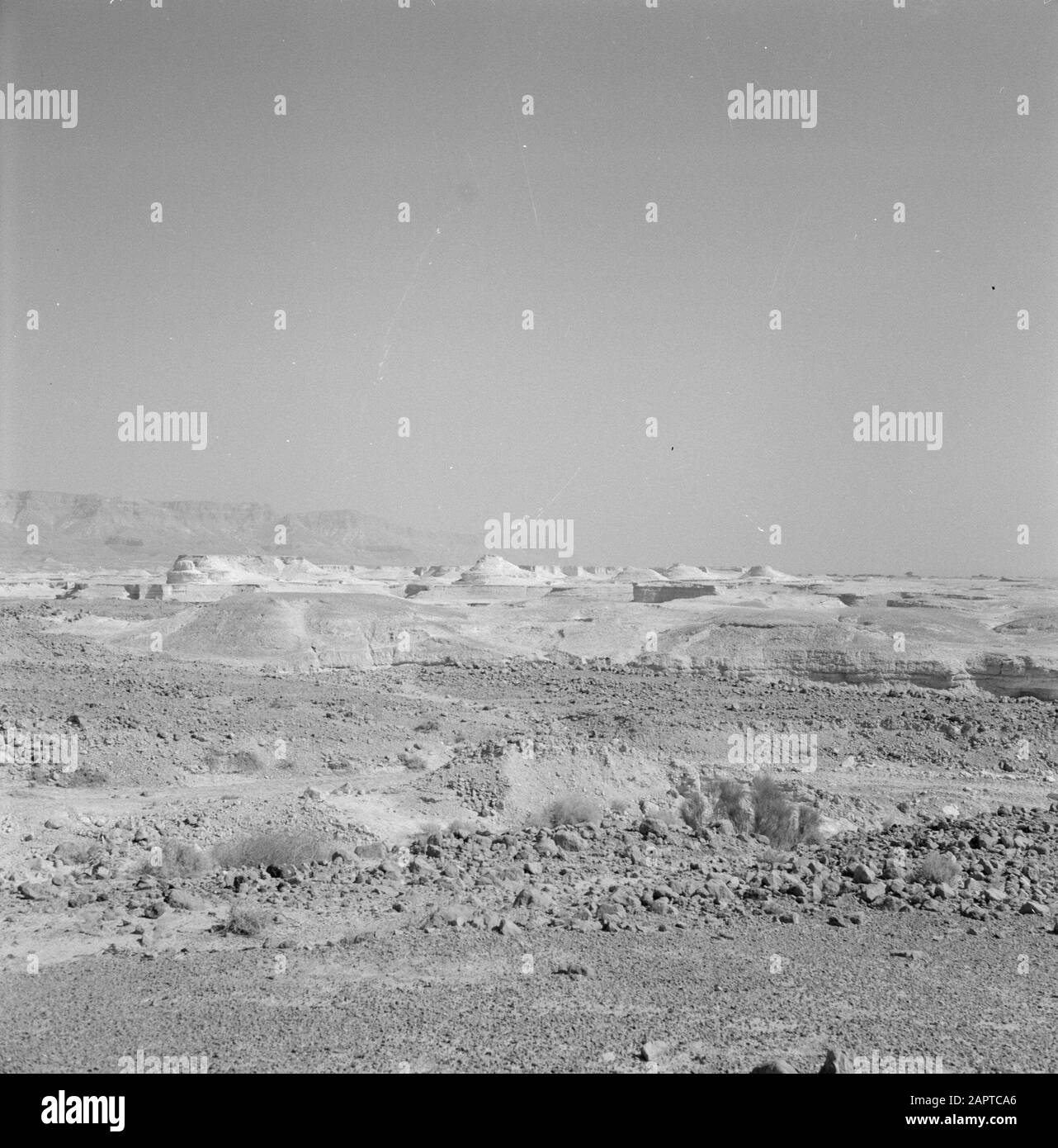 Israele 1964-1965: Ein Gedi Vista di un paesaggio di montagna a Ein Gidi. Date: 1964 Location: Ein Gedi, Israel Keywords: Montagne, Panorami Foto Stock