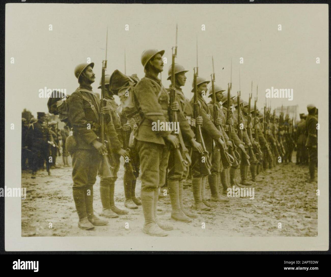 I nostri nuovi alleati - greci che presentano le armi a Venizelos prima di andare in prima linea. Sono splendidamente attrezzate e indossano il tipo francese di casco in acciaio.; Foto Stock