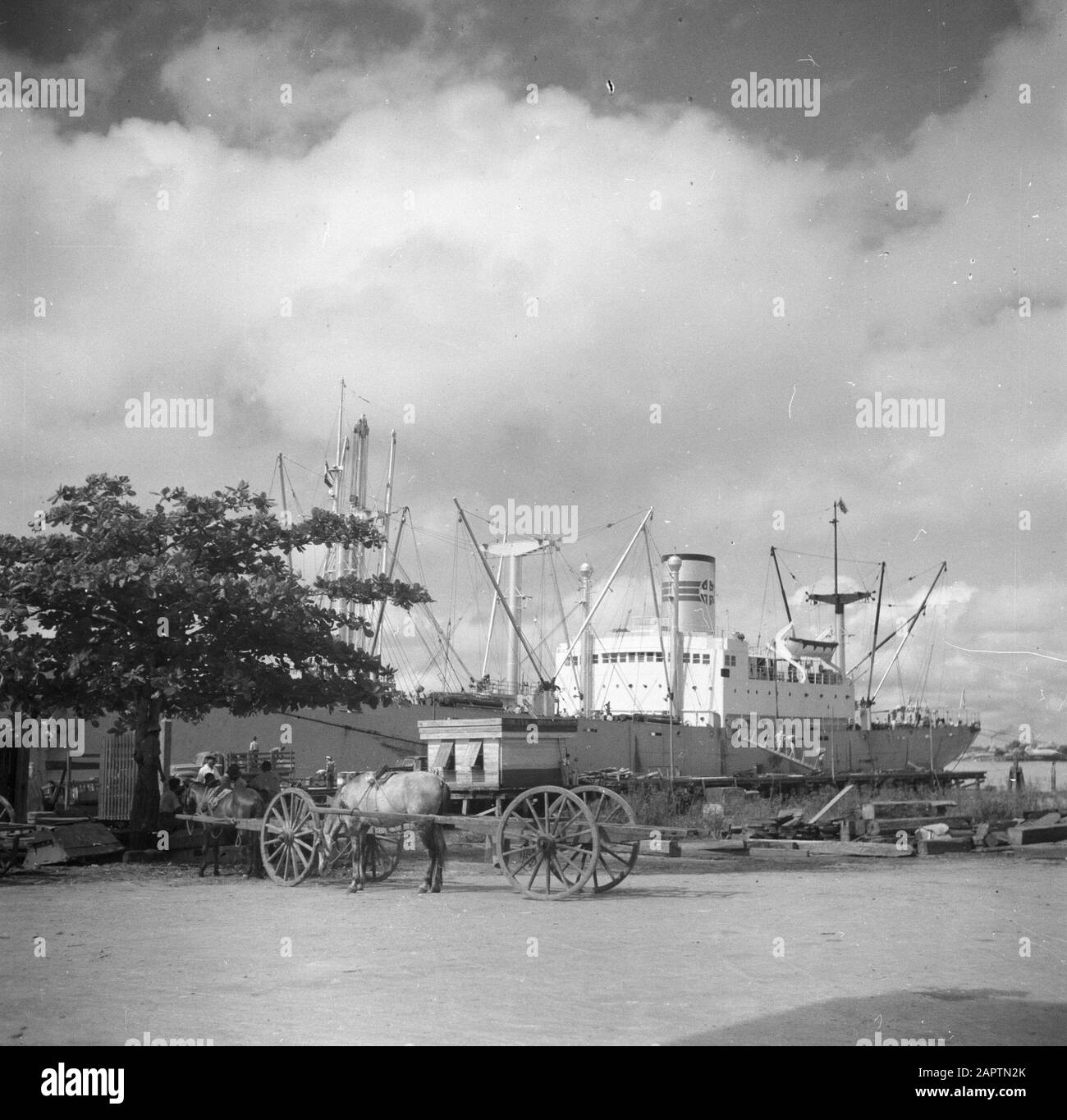 Viaggio in Suriname e Antille Olandesi La nave da carico Alcoa nel porto di Paramaribo Data: 1947 Località: Paramaribo, Suriname Parole Chiave: Porti, navi Foto Stock