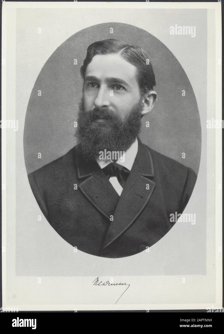 Fotografia e autografo di Hendrik Lodewijk Drucker, membro olandese del Parlamento e del Senato. Probabilmente realizzato nel 1897 Nederlands: H.L. Drucker (1857-1917). Coperchio Di Pinzette Kamer 1894-1913. Coperchio Eerste Kamer 1913-1917; Foto Stock