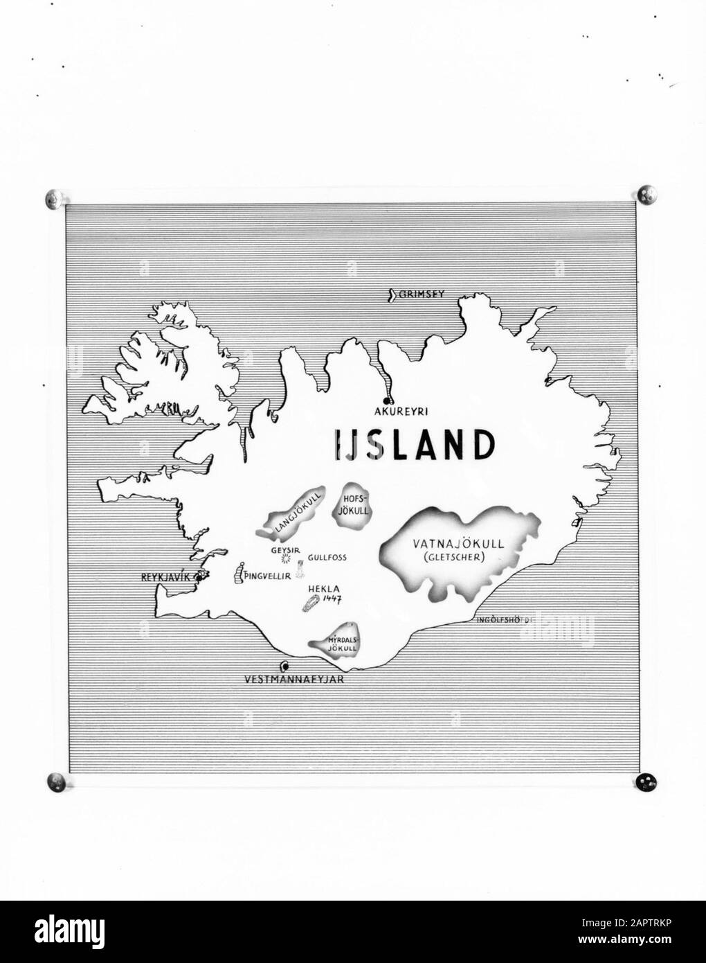Islanda Islanda Islanda. Panoramica mappa dell'isola con luoghi e zone visitati dal fotografo Willem van de poll Data: 1934 Località: Islanda Parole Chiave: Mappe Foto Stock