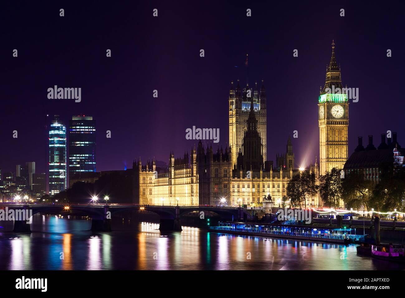 House of Parliament e Big ben di notte, Londra, Regno Unito Foto Stock