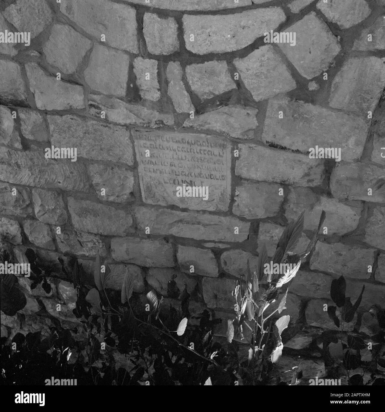 Il villaggio di Peki'in Galilea. Muro della sinagoga con testo ebraico mascherato. Rapporto/Serie: Israele - Peki'In; Foto Stock