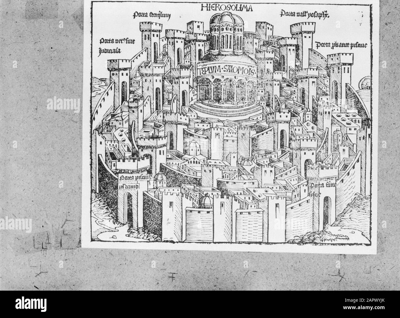 Gerusalemme Nell Arte La Vecchia Stampa Raffigurante La Citta Di Gerusalemme Con Edifici E Mura Disegnate