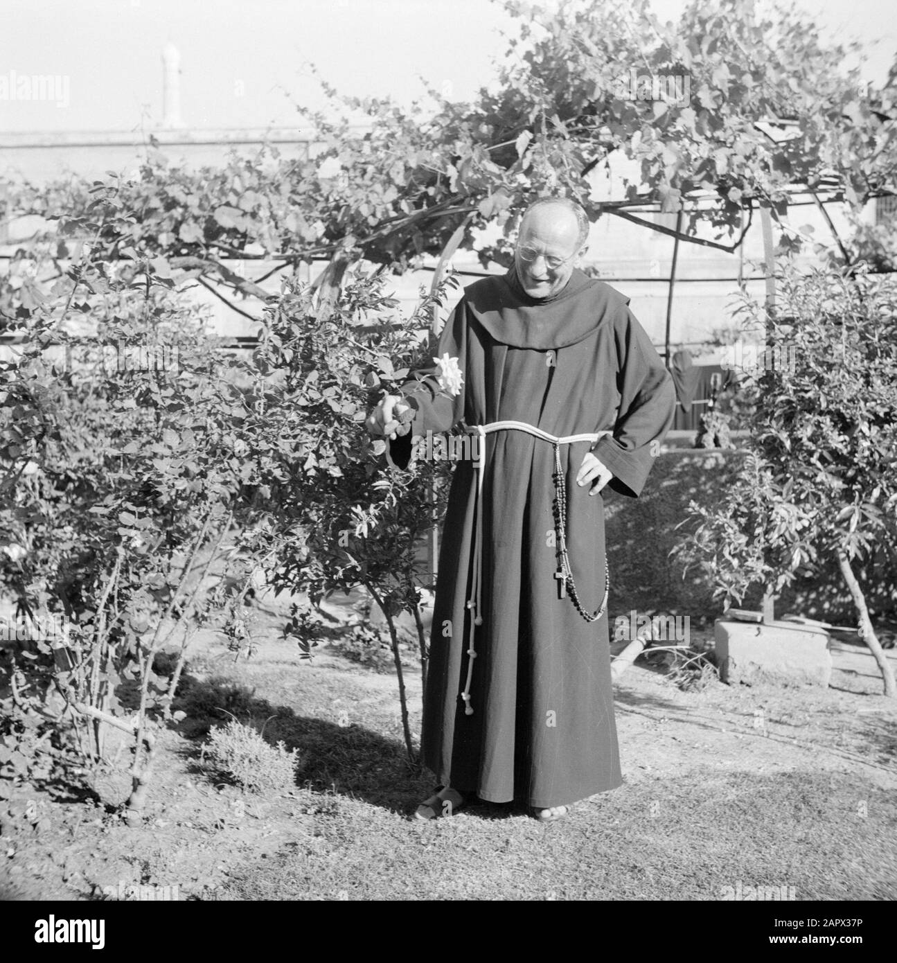 Medio Oriente 1950-1955: Egitto Ritratto di Padre Rafael Morcos Hanna nel suo giardino Data: 1950 luogo: Alessandria, Egitto Parole Chiave: Assistenti spirituali Nome personale: Padre Rafael Morcos Hanna O.F.M. Foto Stock