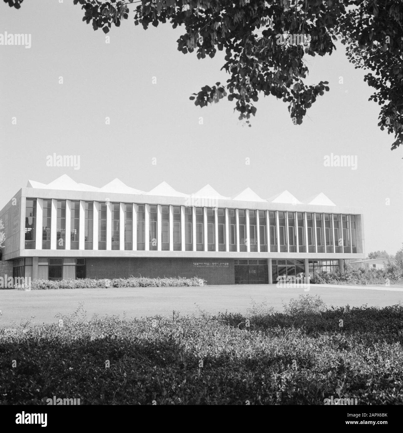 Rehovot. Istituto Weizmann: Edificio in cui ha ospitato la biblioteca dell'istituto e il museo Data: 1 gennaio 1963 Località: Israele, Rehovot Parole Chiave: Architettura, calcestruzzo, biblioteche, musei, educazione scientifica, ricerca scientifica Nome personale: Weizmann, Chaim Foto Stock