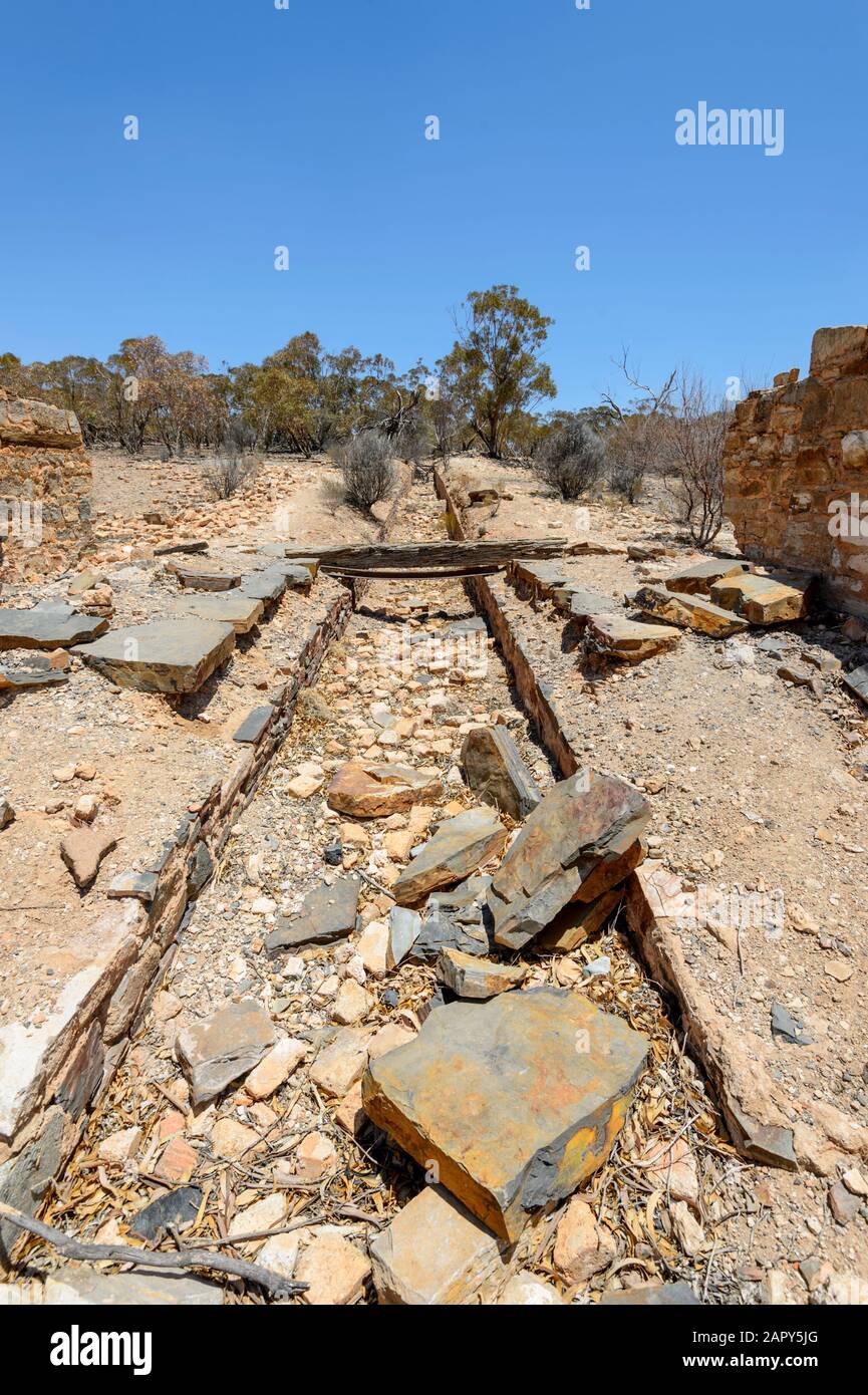 Rovine delle storiche fonderie di rame Bollabollana, il Parco Nazionale Gammon Ranges, Australia Meridionale, Australia Foto Stock