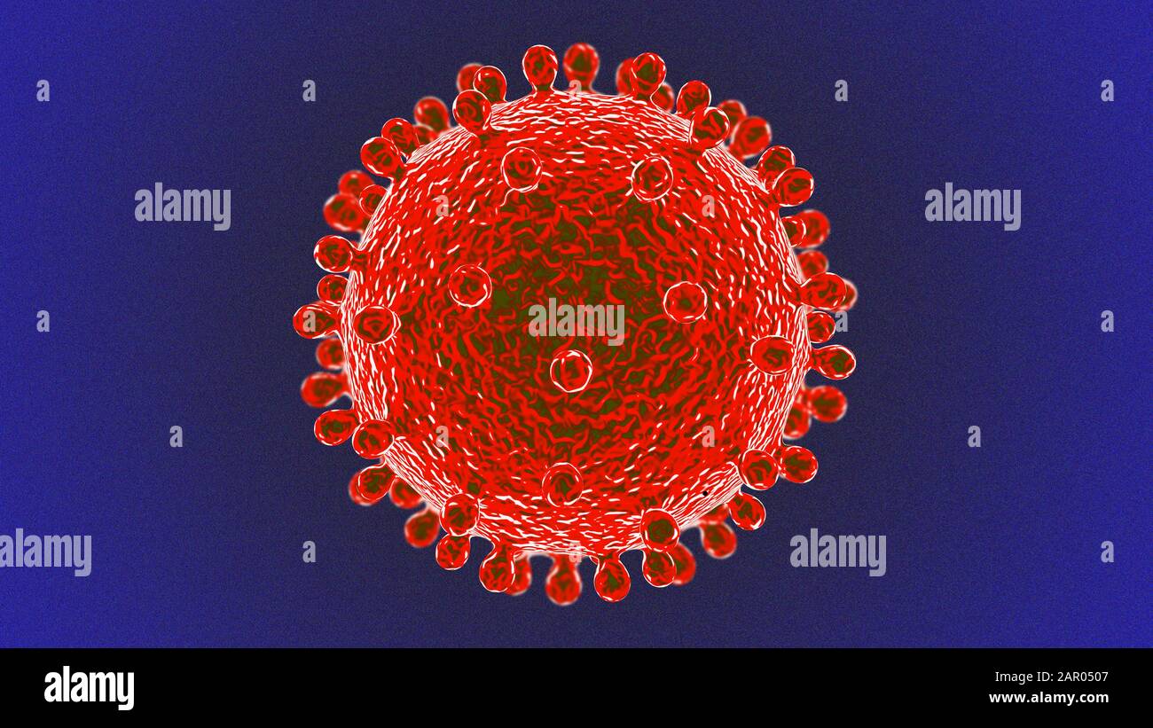 Batteri coronavirus virus cell 2019-nCoV macro. Cina. Sfondo del rendering 3D Foto Stock