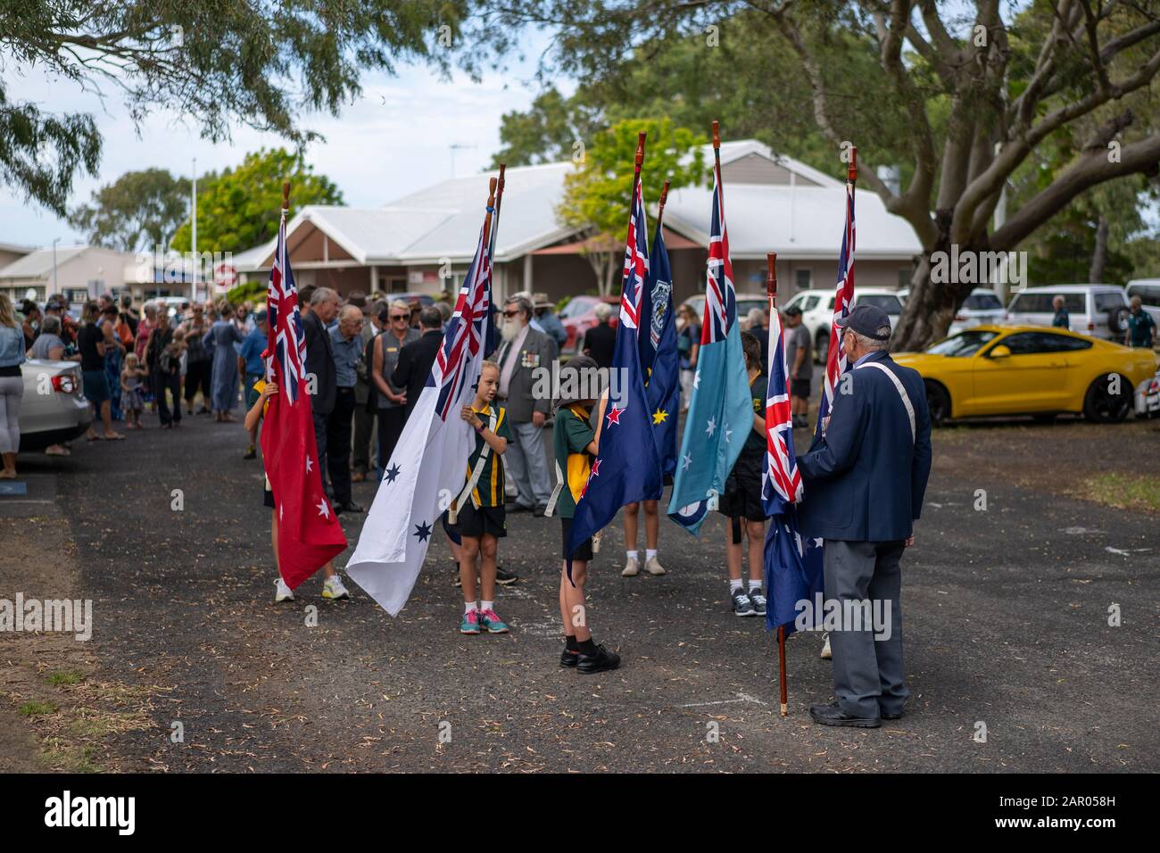 Anzac Day March, Woodgate Beach Queensland Foto Stock